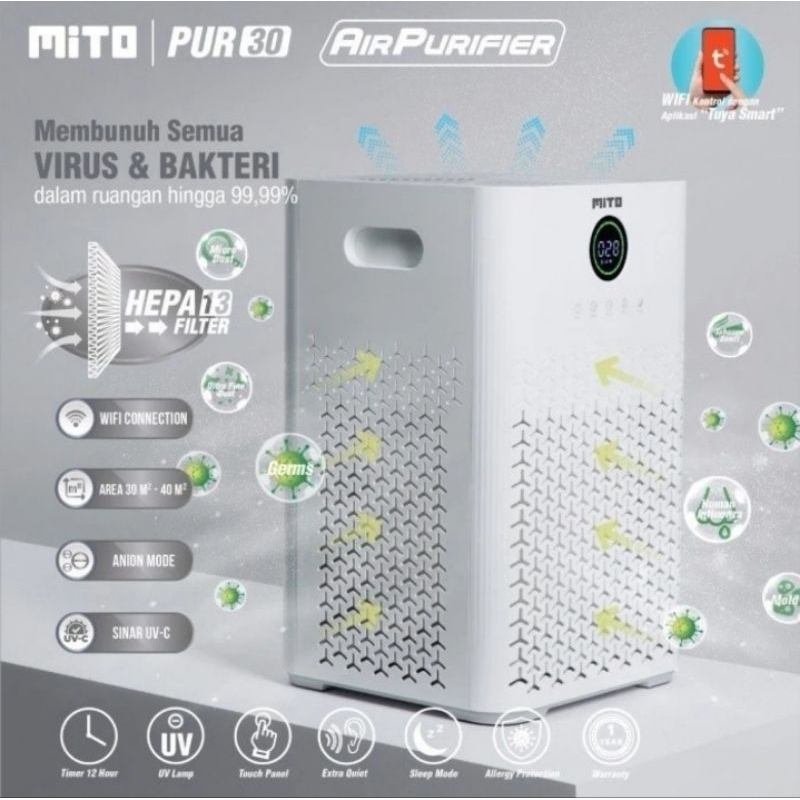 Jual Air Purifier Mito Pur 30 Hepa13 Filter Alat Penyaring Udara Smart