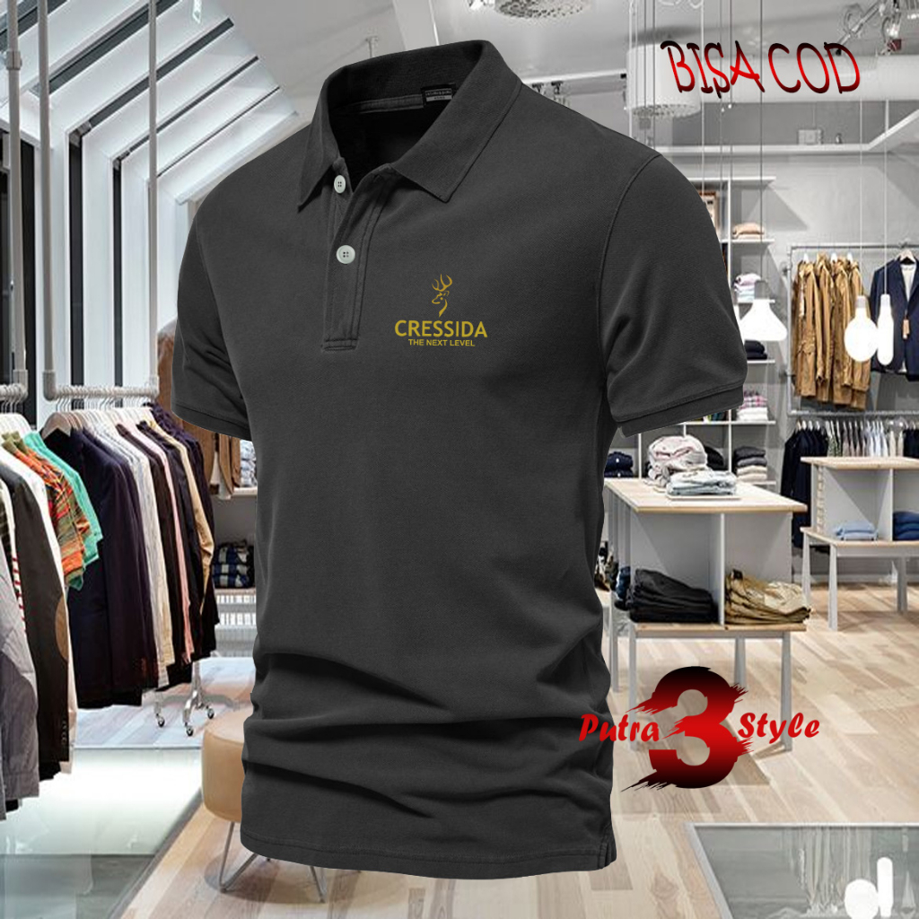 Jual Baju Distro Style Polo Kerah Crassida Premium Text Gold Kaos Polo