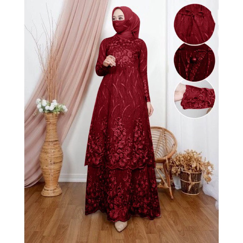 Jual Maxi Vira M L Xl Xxl Xxxl Gamis Brukat Dress Susun Full Brukat