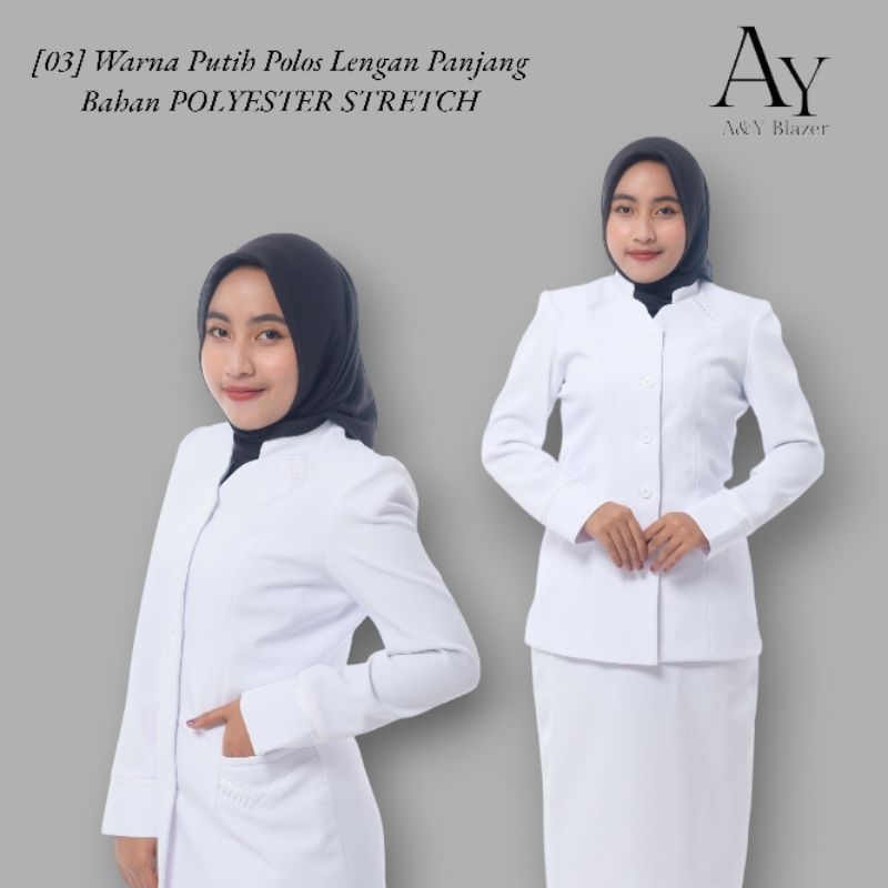 Jual 04 A Y Blazer Baju Seragam PDH Wanita Warna PUTIH POLOS Bahan