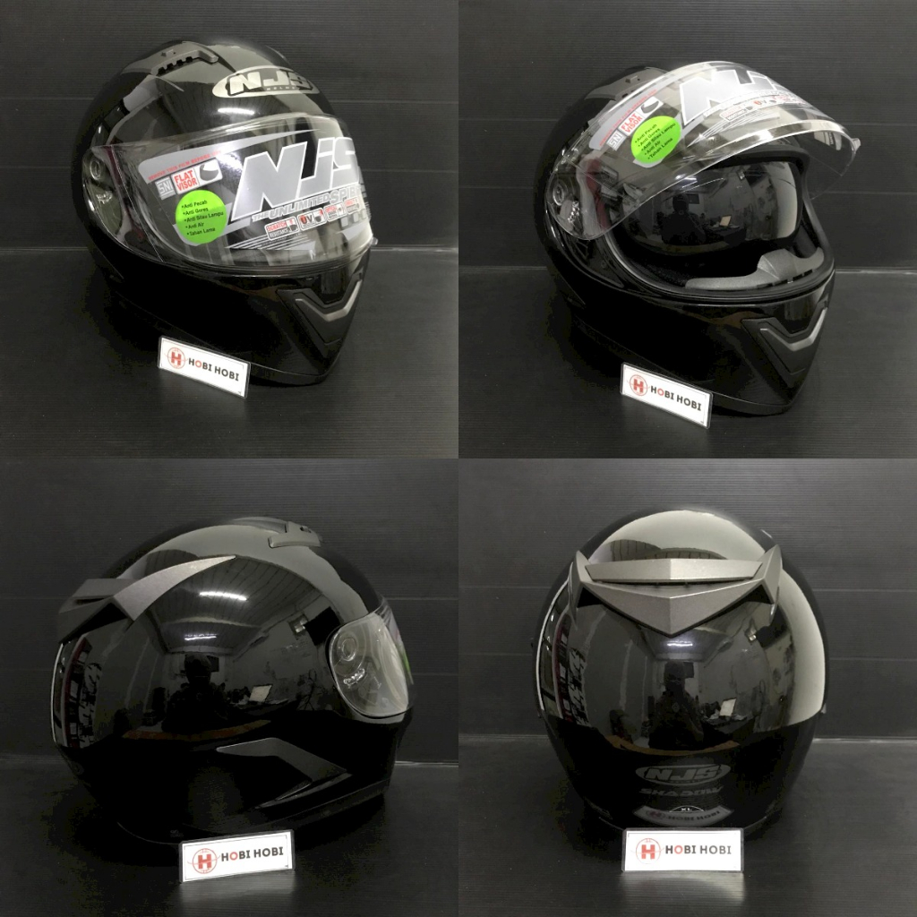 Jual Helm Full Face Njs Shadow Solid Black Glossy Double Visor Shopee