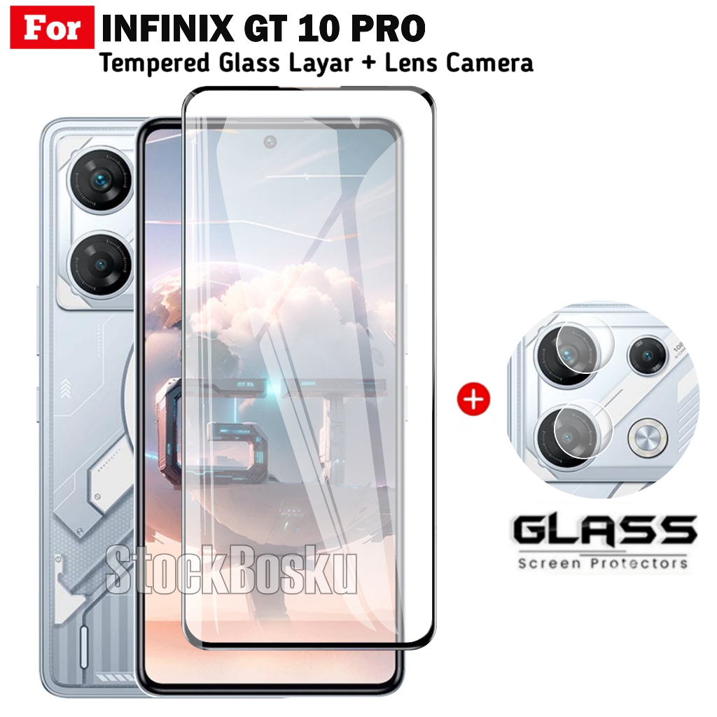 Jual Paket Tempered Glass Infinix GT 10 Pro Layar Full Free Lens Camera