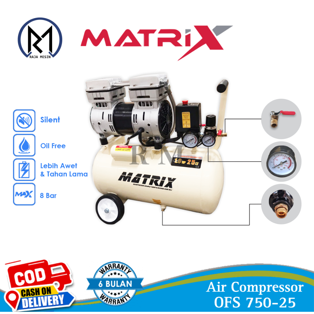 Jual Kompresor Angin Tanpa Oli Air Compressor Silent OFS 750 25 1 0