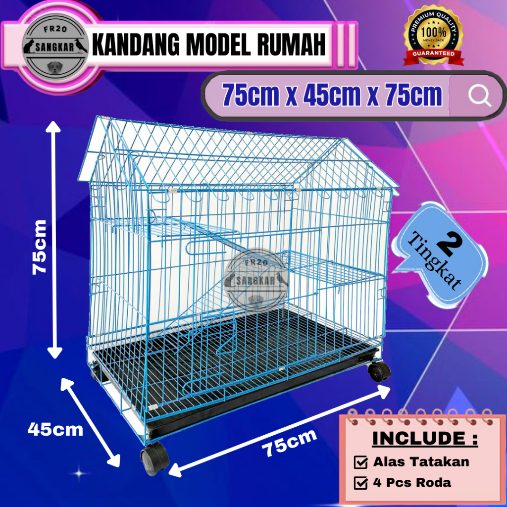 Jual KANDANG KUCING ATAP RUMAH SIZE XL 75X45X75CM KANDANG BESI TEBAL