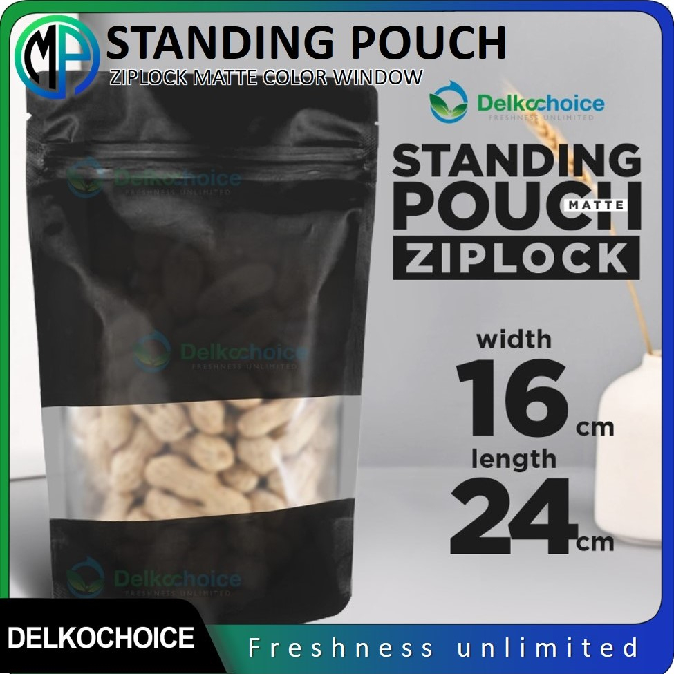 Jual Kemasan Standing Pouch Matte Dove Window Ziplock Hitam Black