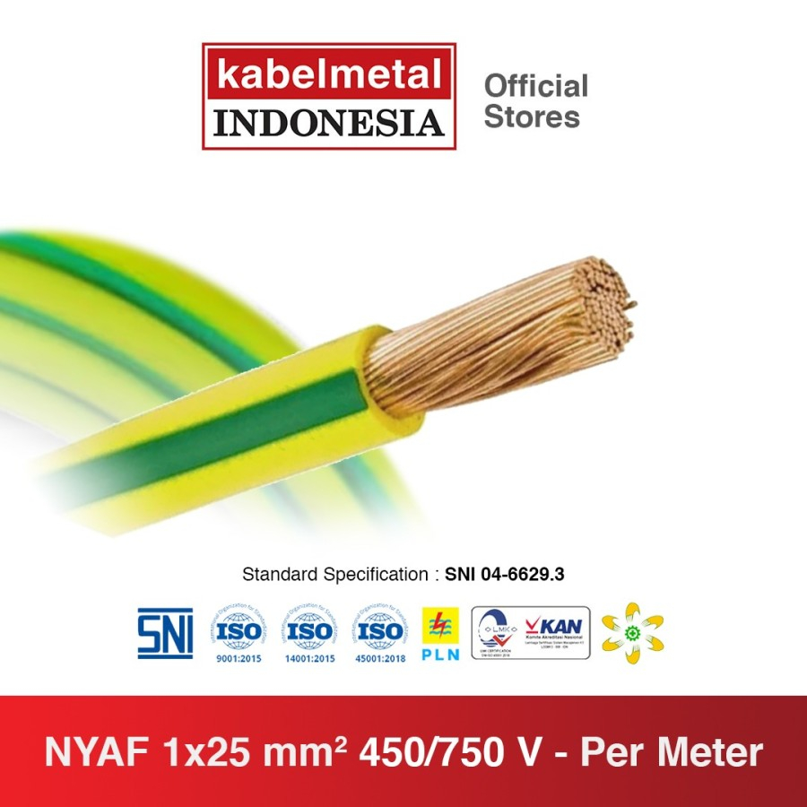 Jual NYAF 25 mm² Per Meter Kuning Hijau Kabel Metal Indonesia Listrik