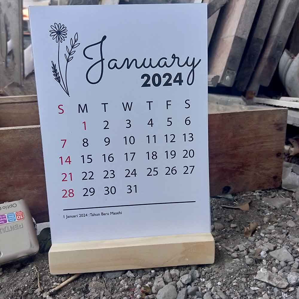 Jual Kalender Meja Minimalis Aesthetic Dudukan Kayu Desk