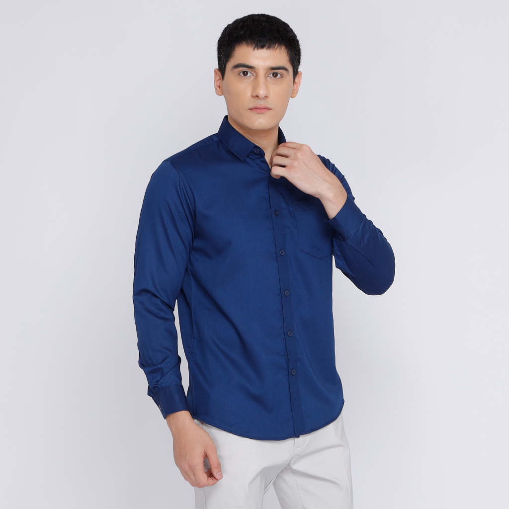 Jual Simple Perfect Kemeja Pria Lengan Panjang Biru Navy Polos Solid