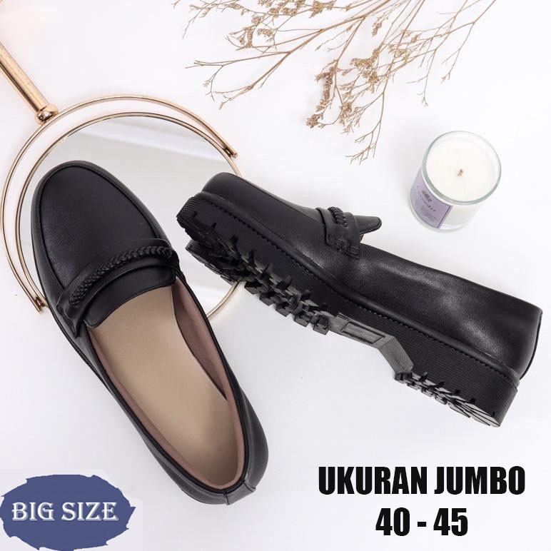 Jual Sepatu Docmart Wanita Loafer Full Black Big Size Ukuran Kaki