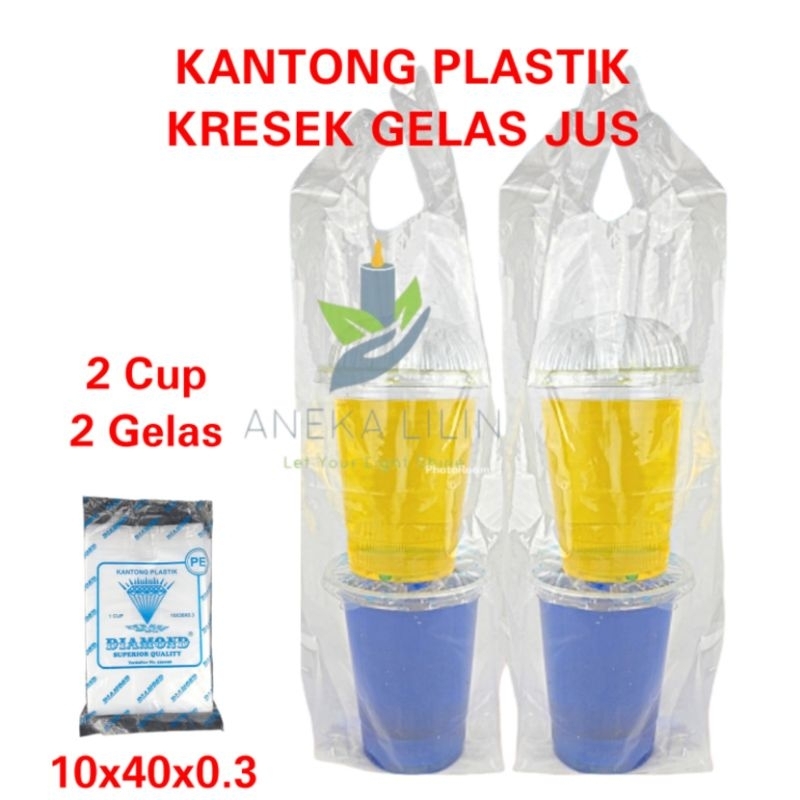 Jual Kantong Plastik Kresek PE Bening 2 Gelas Cup Jus Pop Ice Bobba Teh