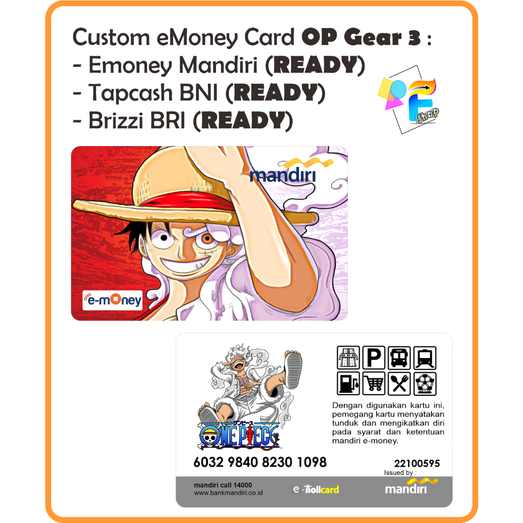 Jual Kartu EMoney EToll Tapcash BRIZZI Edisi One Piece Gear 5 Custom