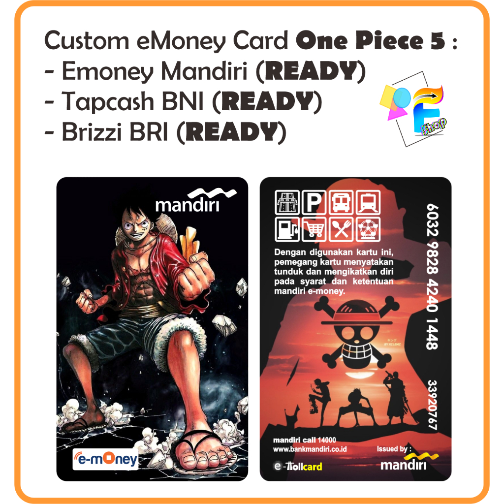 Jual Kartu Emoney Etoll Tapcash Brizzi Edisi One Piece Custom Print