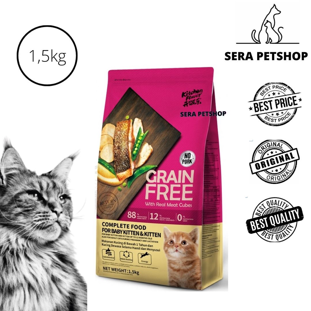 Jual Kitchen Flavor Grain Free Baby Cat Kitten Food 1 5kg Shopee