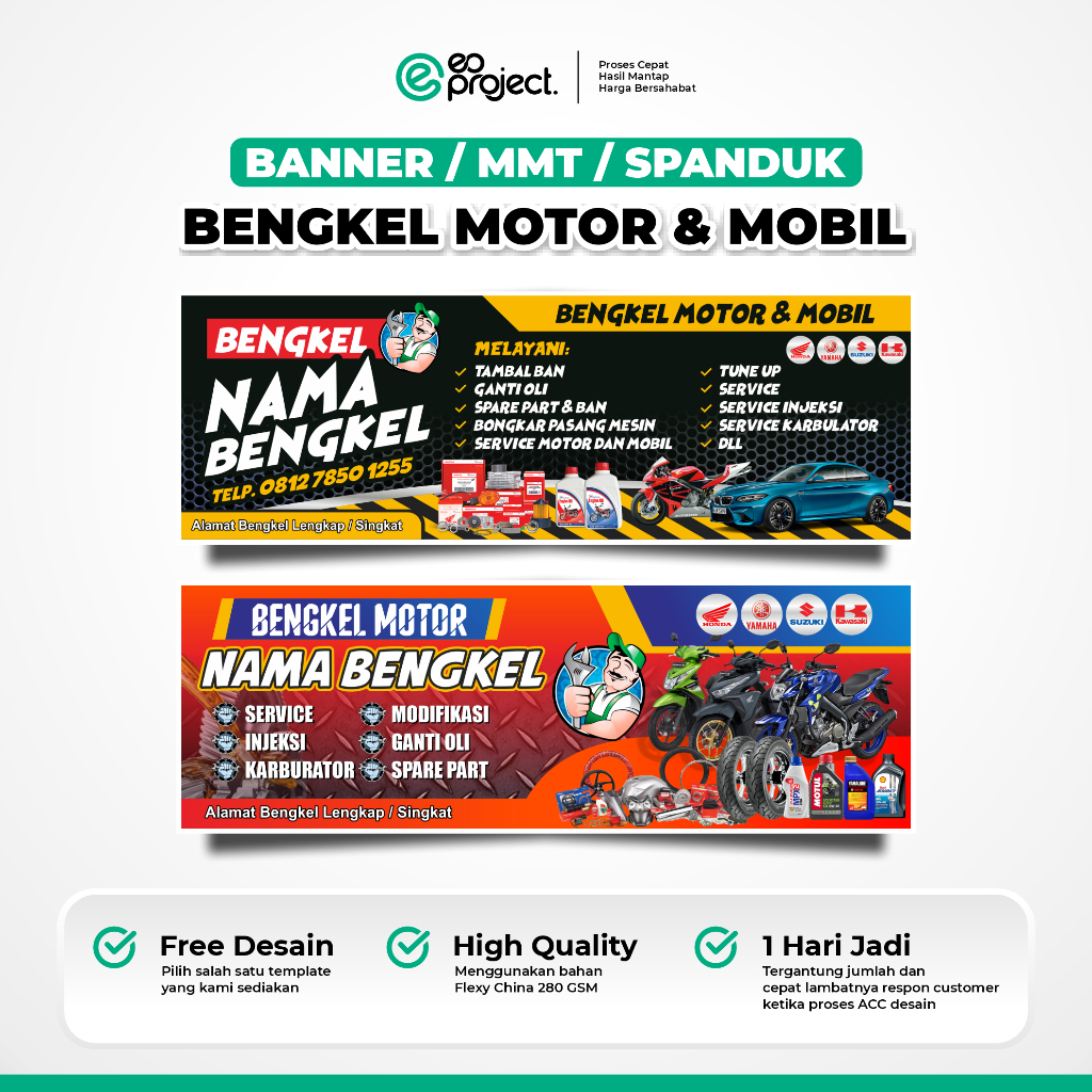 Jual Cetak MMT Banner Spanduk Backdrop BENGKEL MOTOR Dan MOBIL