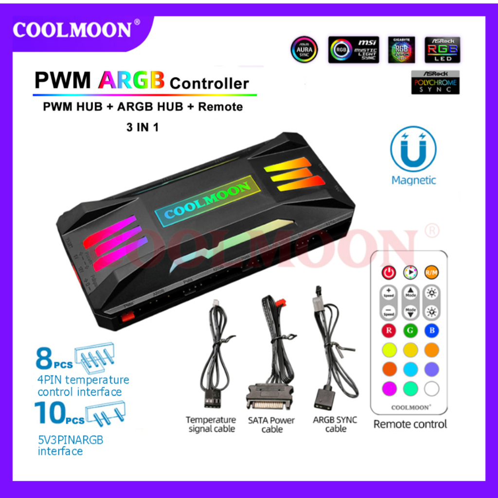 Jual COOLMOON REMOTE HUB CONTROLER ARGB PWM FAN SYNCRON CONTROLLER