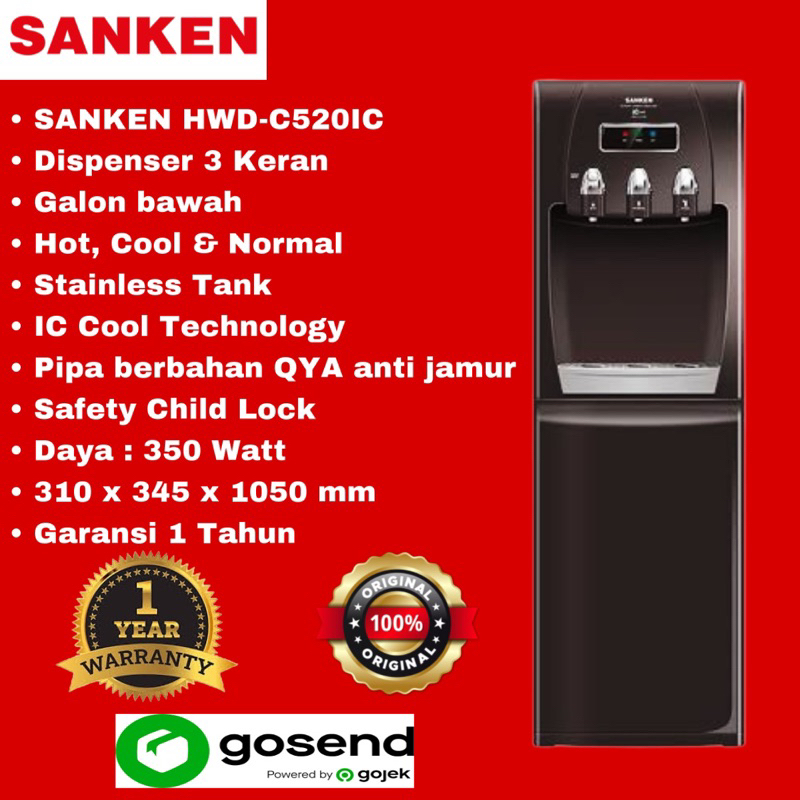 Jual Sanken Dispenser Galon Bawah 3 Keran HWD C520IC Serang Banten