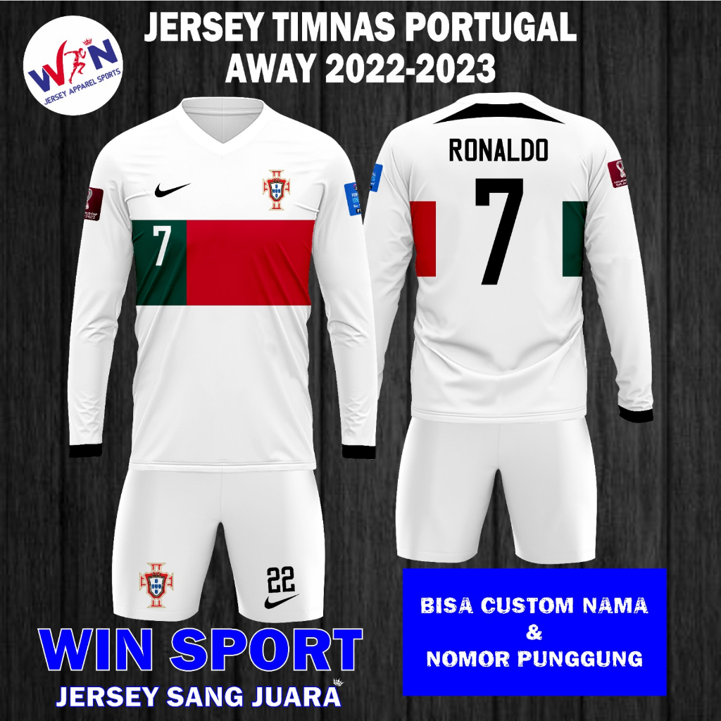 Jual Jersey Sepak Bola TIMNAS PORTUGAL AWAY Lengan Panjang Setelan