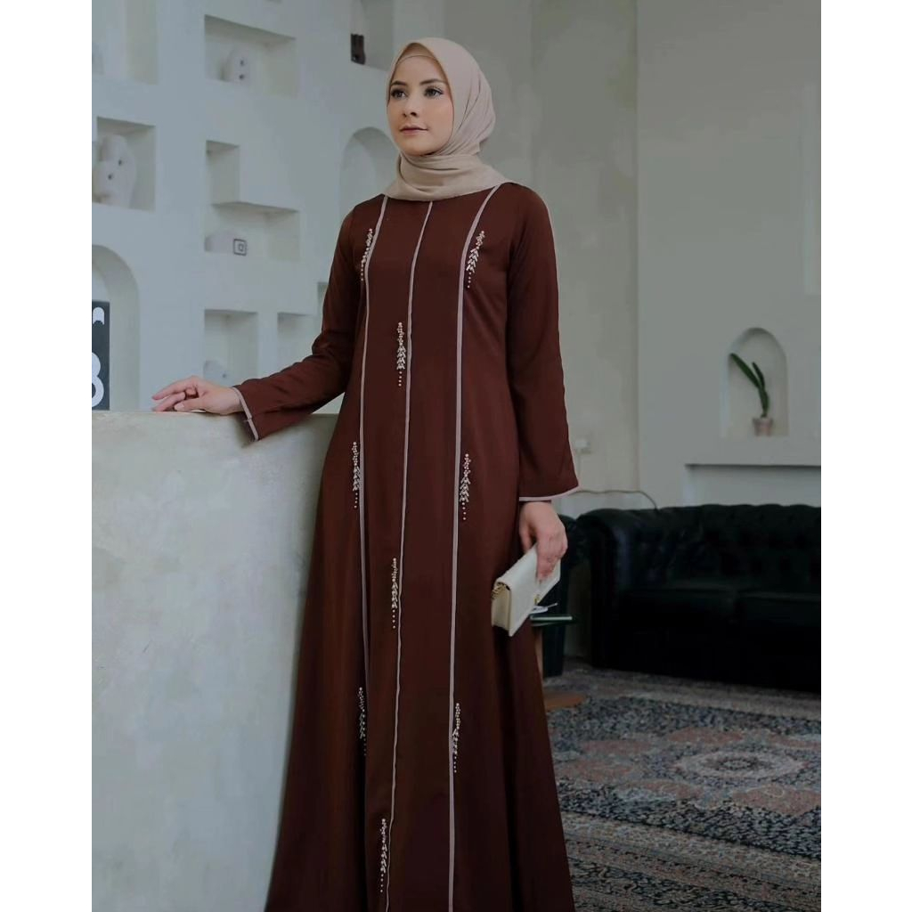 Jual Anesha Dress Abaya Turki Model Terbaru Warna Brown Mewah