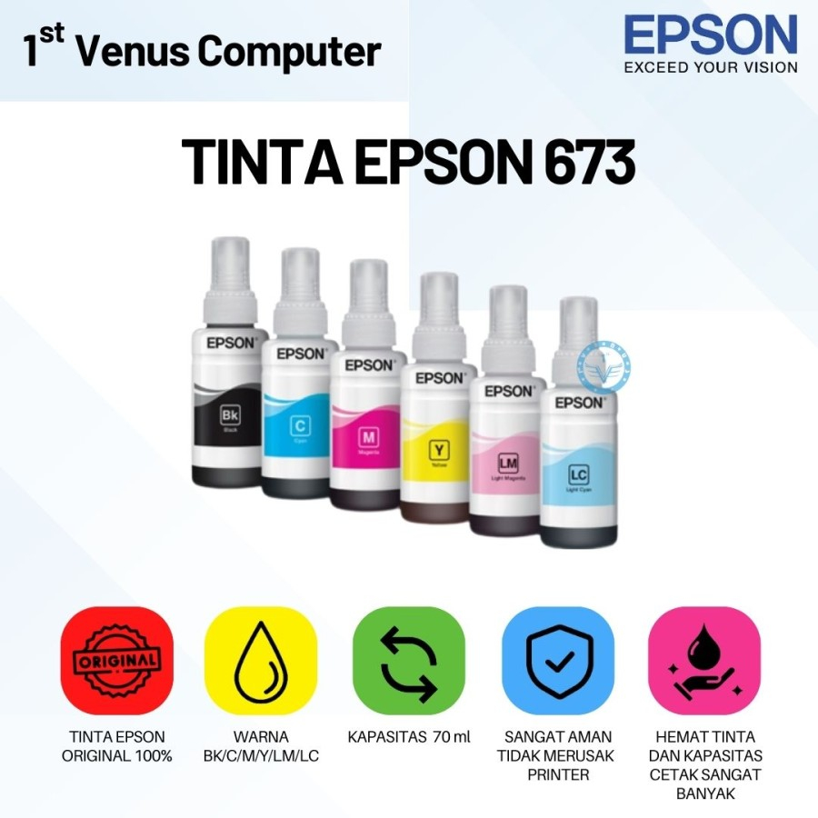 Jual TINTA BOTOL EPSON 673 ORI BLACK CYAN LIGHT CYAN LIGHT MAGENTA