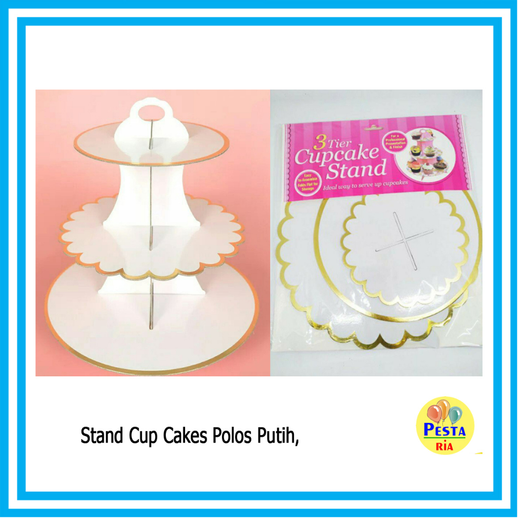 Jual Murah 1 Set Stand Cup Cake Ulang Tahun Polos Putih 3 Susun