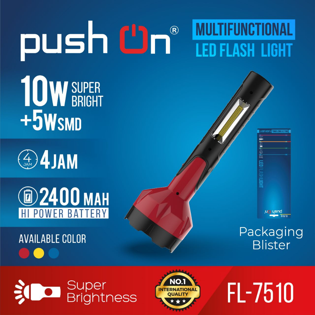 Jual Senter Tangan Multifungsi LED Flash Light Push On FL 7510 Cahaya