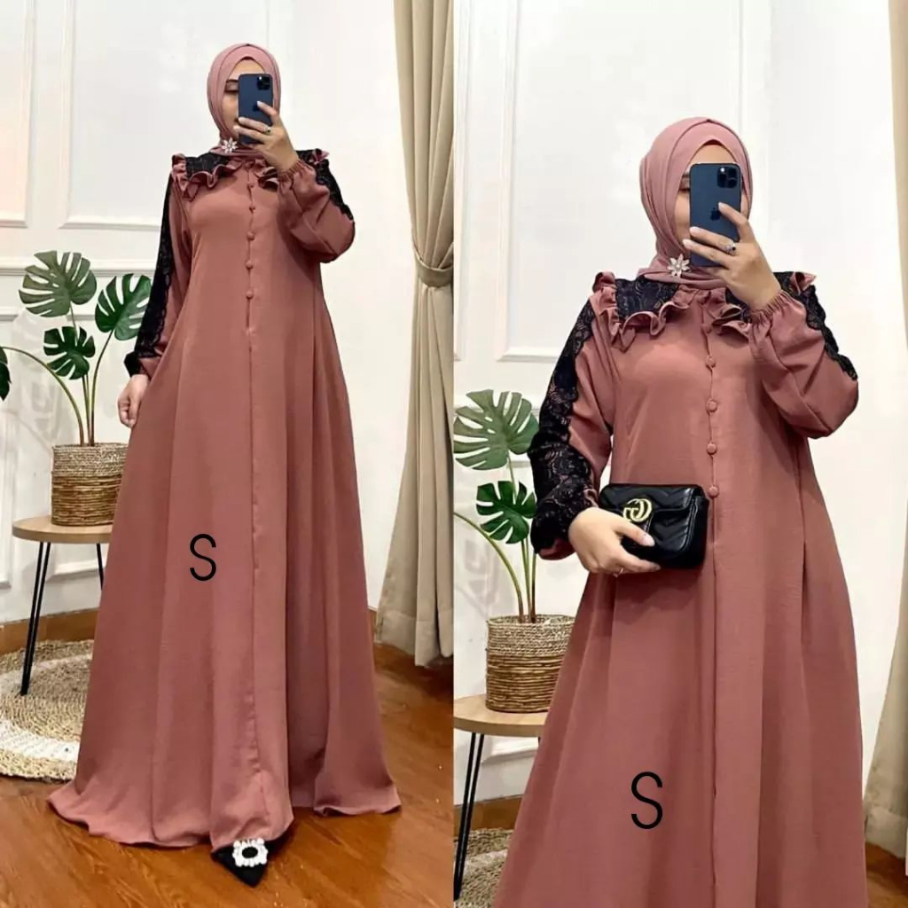 Jual PROMO Nandini Maxy Baju Gamis Wanita Crinkle Mewah Elegan