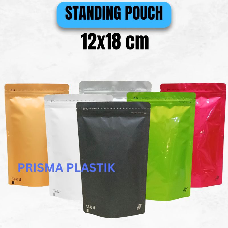 Jual STANDING POUCH WARNA ALUMINIUM FOIL 200Z FULL FOIL 12X18 Cm 200