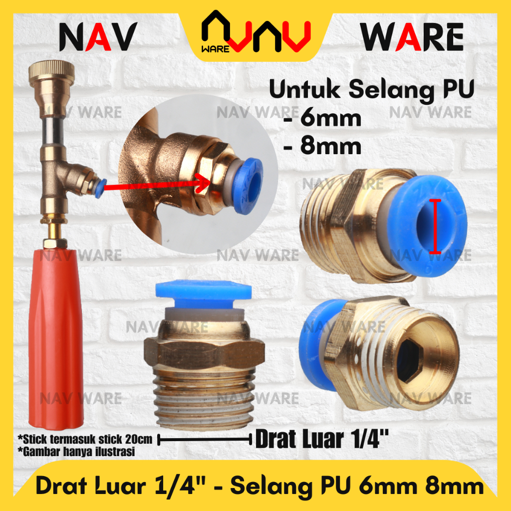 Jual Fitting Pneumatic Male Drat Luar Inci Ke Selang Pu Mm Mm