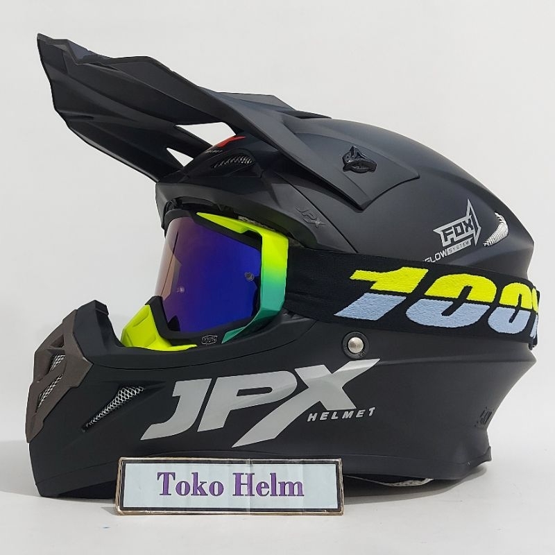 Jual Helm Jpx Cross Fox Polos Hitam Doff Plus Goggle Percent Gs