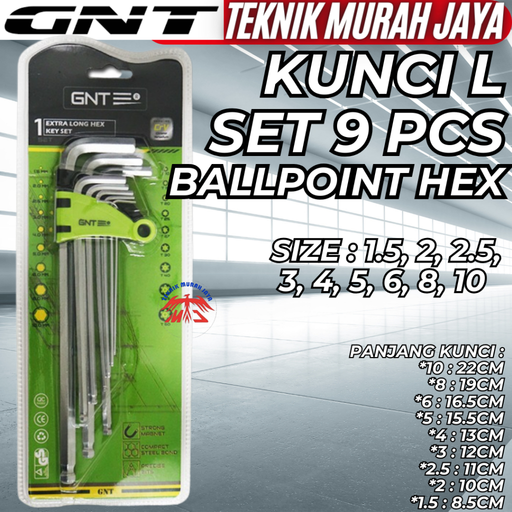 Jual GNT NB01 05 Kunci L Set 9Pcs BALLPOINT Panjang Extra Long Ball HEX