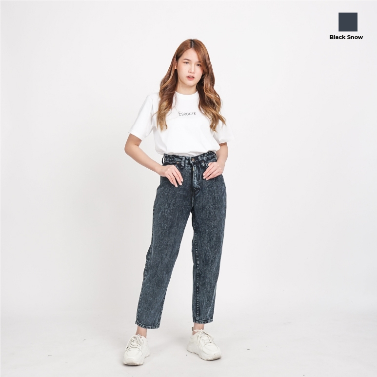 Jual ESROCTE Celana Boyfriend High Waist Mom Jeans Wanita P19 26 38