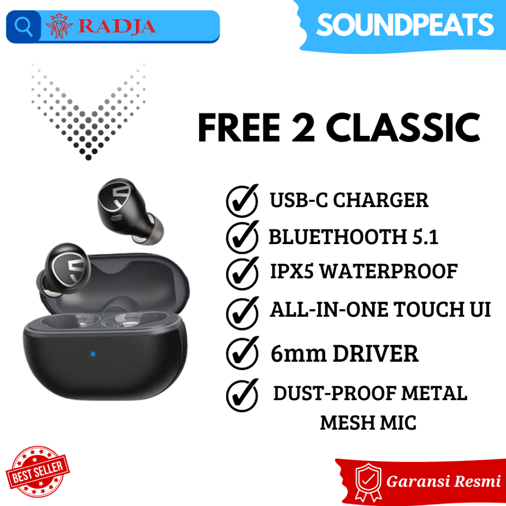 Jual Headset Bluetooth Soundpeats Free Classic Tws True Wireless