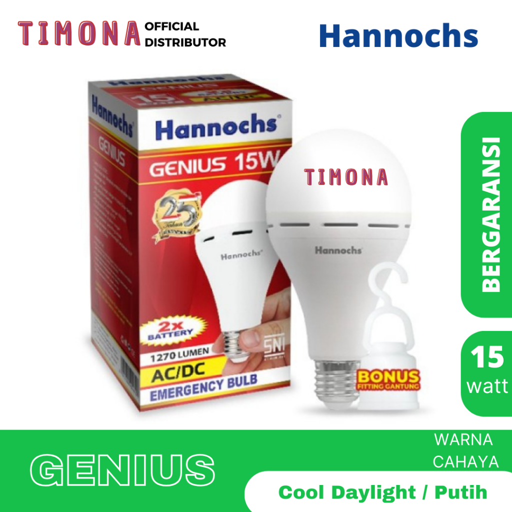 Jual Lampu AC DC Hannochs Genius LED 15 Watt Cahaya Putih Shopee