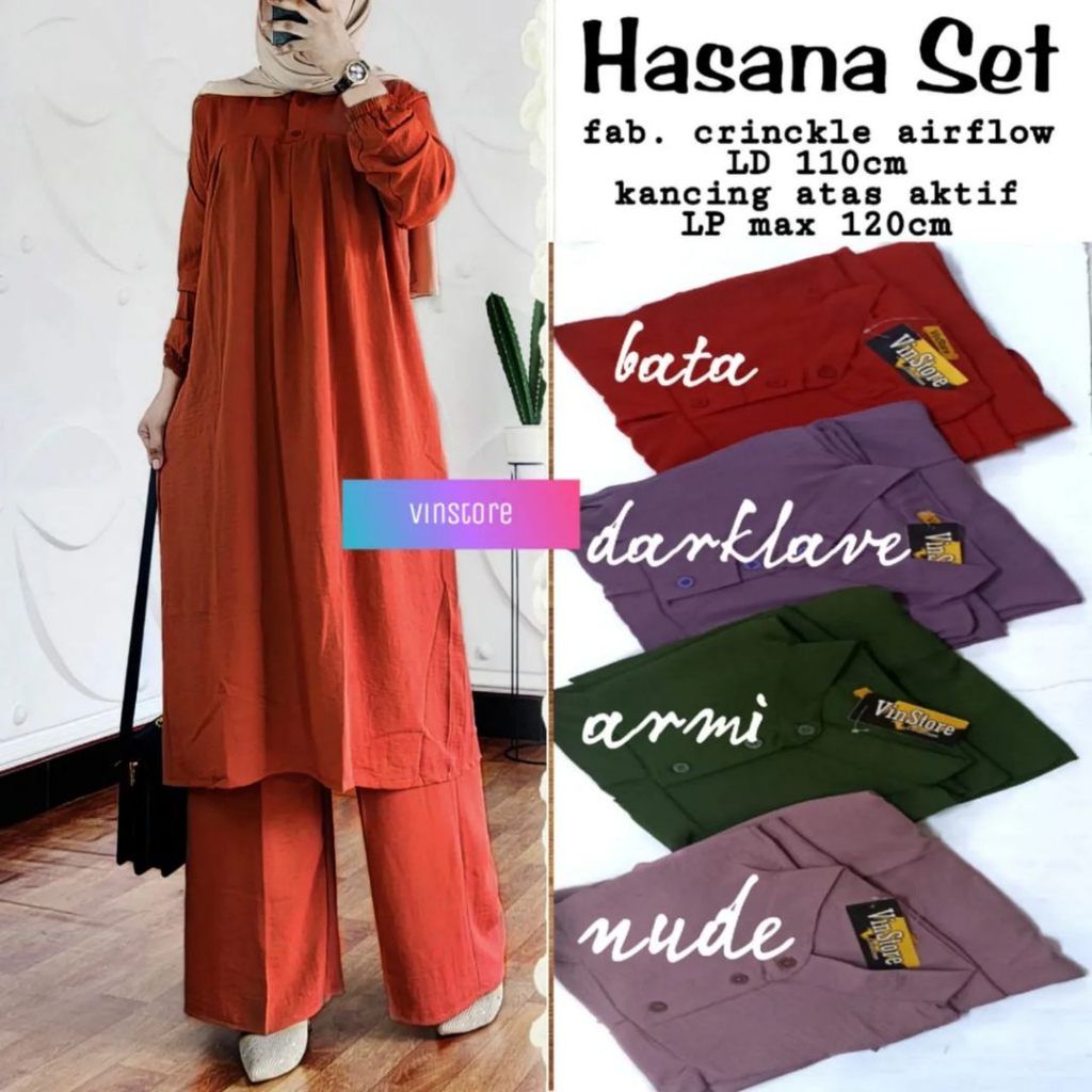 Jual ONE SET HASANA CRINKLE ONE SET LONG TUNIK CRINKLE AIRFLOW One