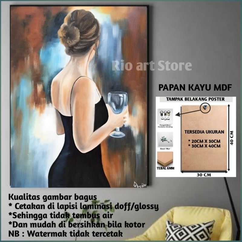 Jual Hiasan Dinding Bahan Papan Kayu Mdf Poster Wanita Gaun Hitam Untuk