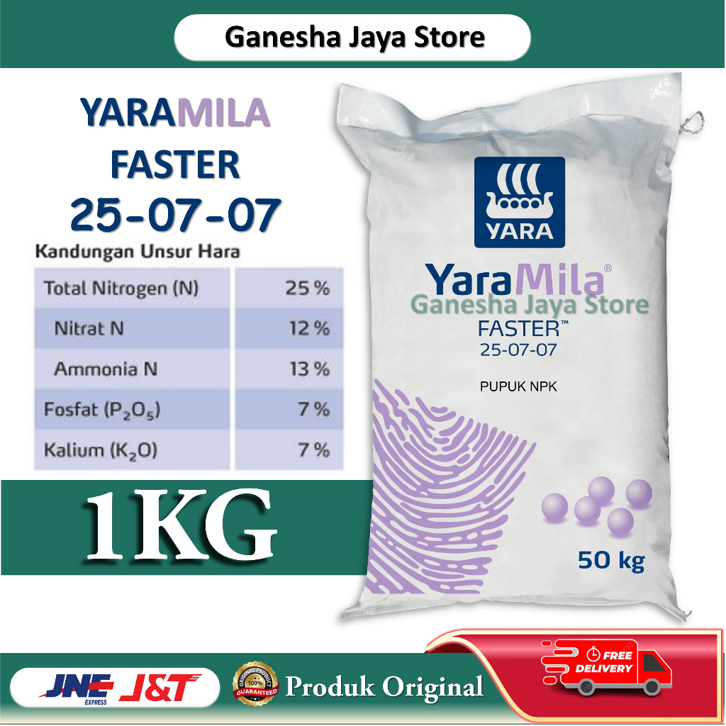 Jual PUPUK NPK YARAMILA FASTER 25 07 07 REPACK 1KG Pupuk Pertumbuhan