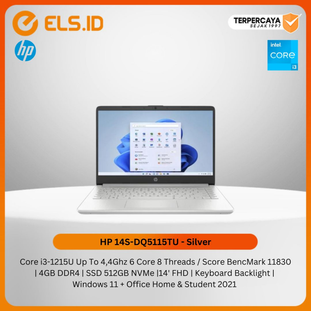 Jual Laptop HP 14S DQ5115TU Silver I3 1215U 4GB SSD 512GB Shopee