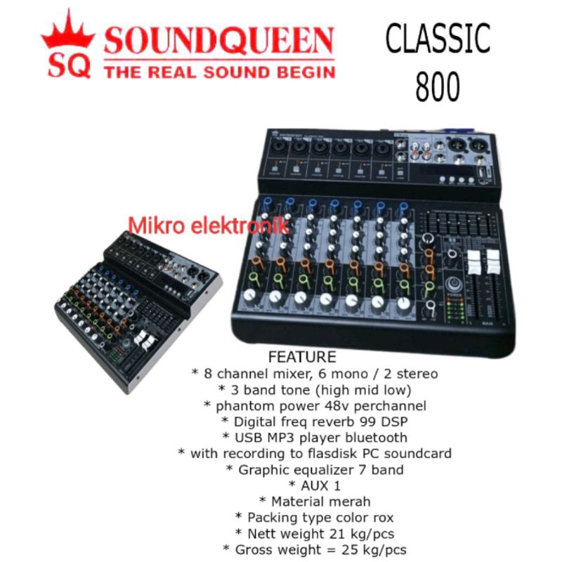 Jual Mixer Soundqueen CLASSIC 800 Bluetooth Recording 8 Channel