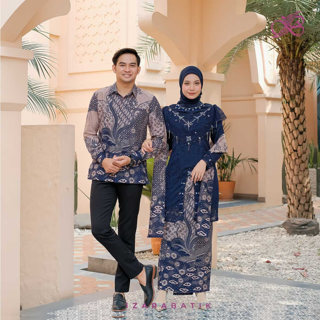 Jual Zivana Navy Setelan Baju Batik Couple Kebaya Modern Tunic Wisuda