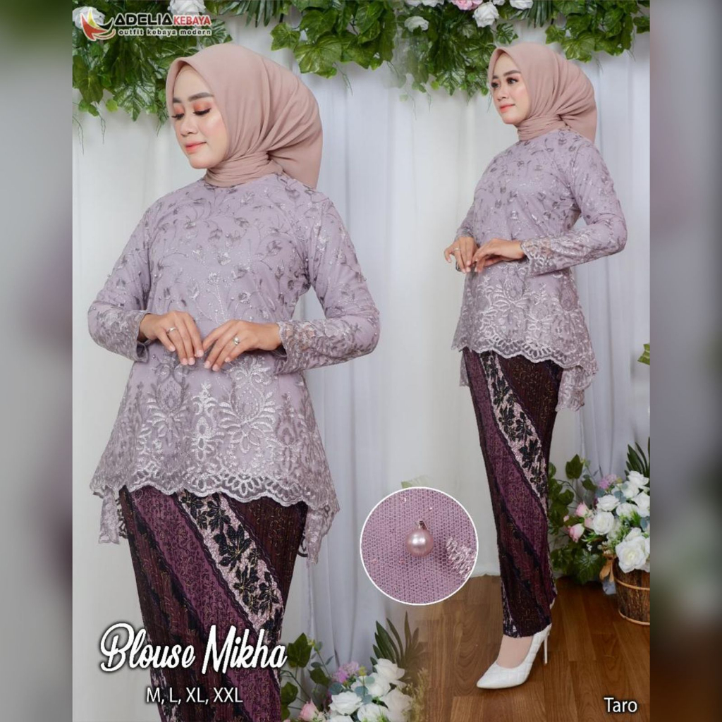 Jual AK Setelan Kebaya Blouse Mikha Motif Bunga Outfit Kekinian