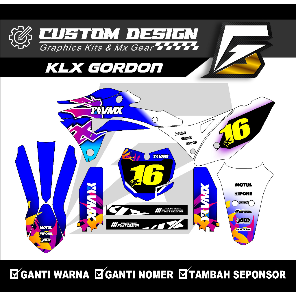 Jual DECAL KLX GORDON BIRU Gopro DESAIN BARU CUSTOM BEBAS WARNA BISA