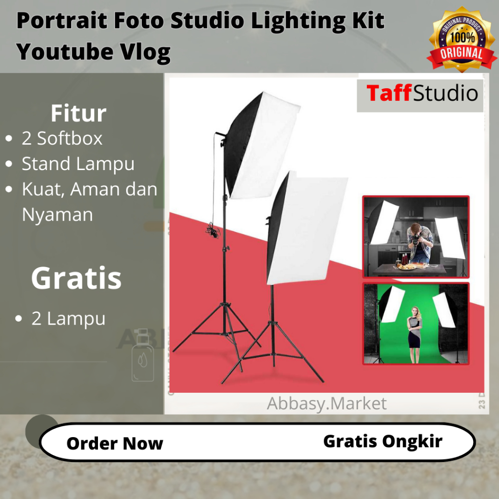 Jual Taffstudio Gratis 2 Lampu Set Portrait Foto Studio Lighting Kit