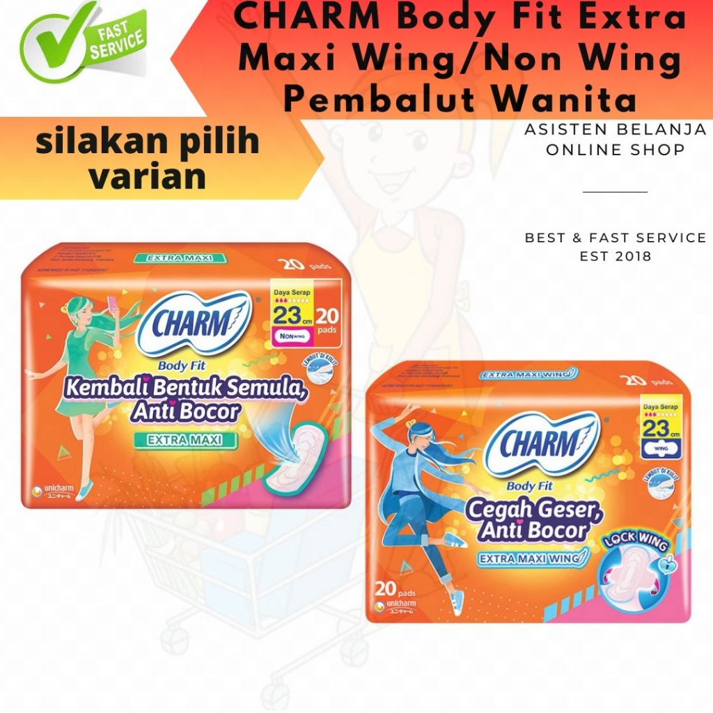 Jual Pembalut Charm Body Fit Extra Maxi Wing Non Wing Cm Isi Pads