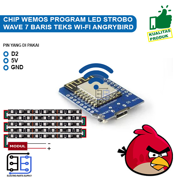 Jual Chip Wemos Program LED Strobo Wave 7 Baris Ws2812 Teks Wi Fi