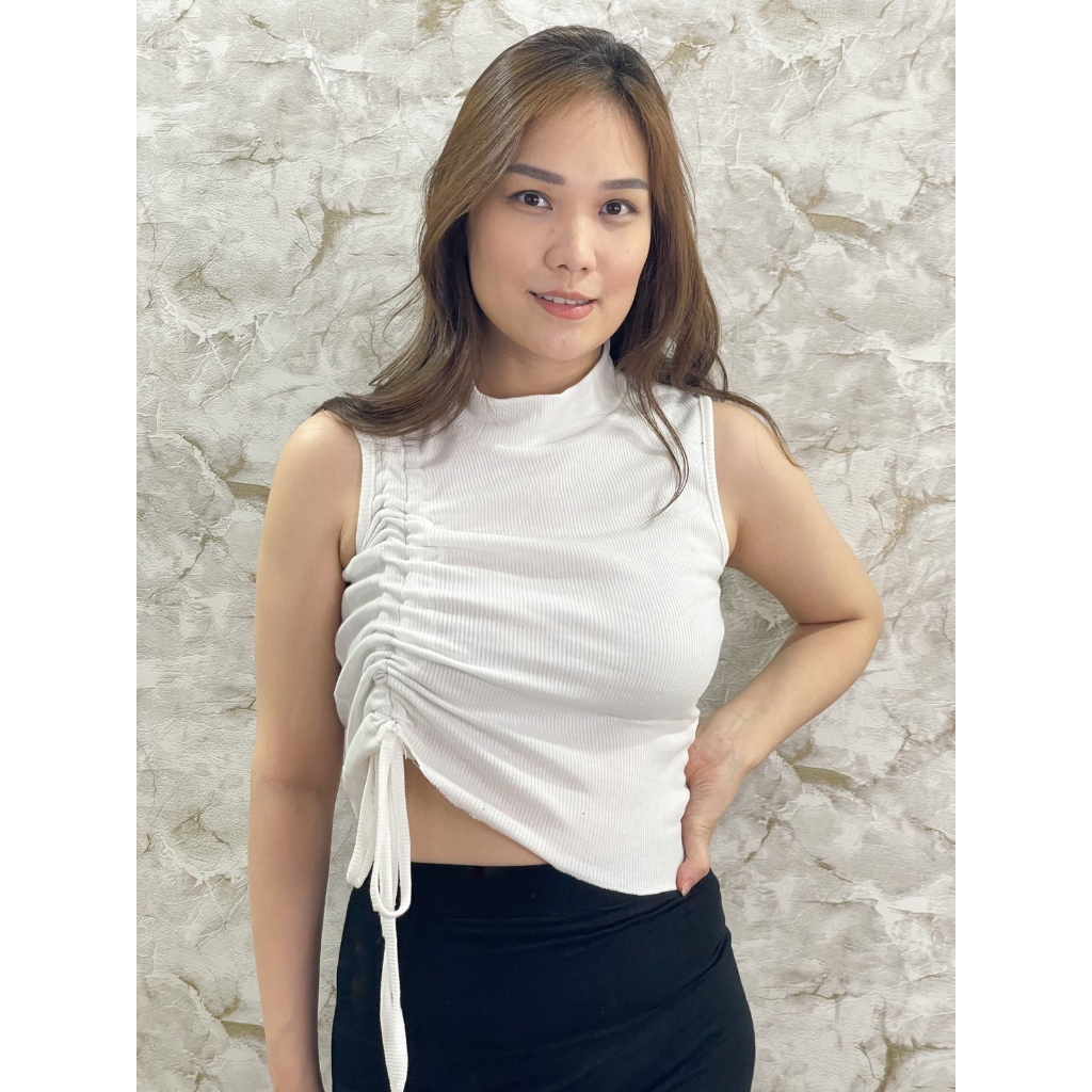 Jual Modavie Camille Crop Tank Top Tali Serut Korean Atasan Kaos