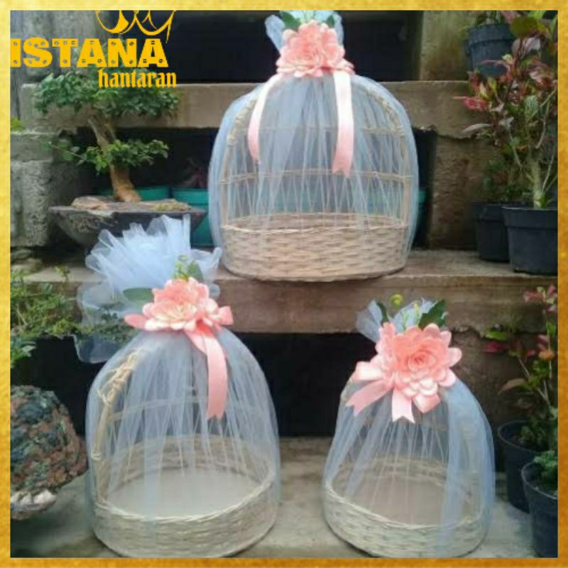 Jual Box Keranjang Tempat Hantaran Rotan Bulat Ayunan 1 Set Isi 3