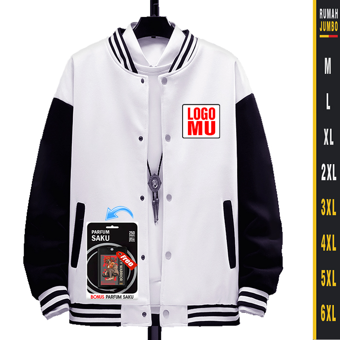 Jual JAKET VARSITY PRIA PUTIH HITAM M 6XL CUSTOM JAKET VARSITY