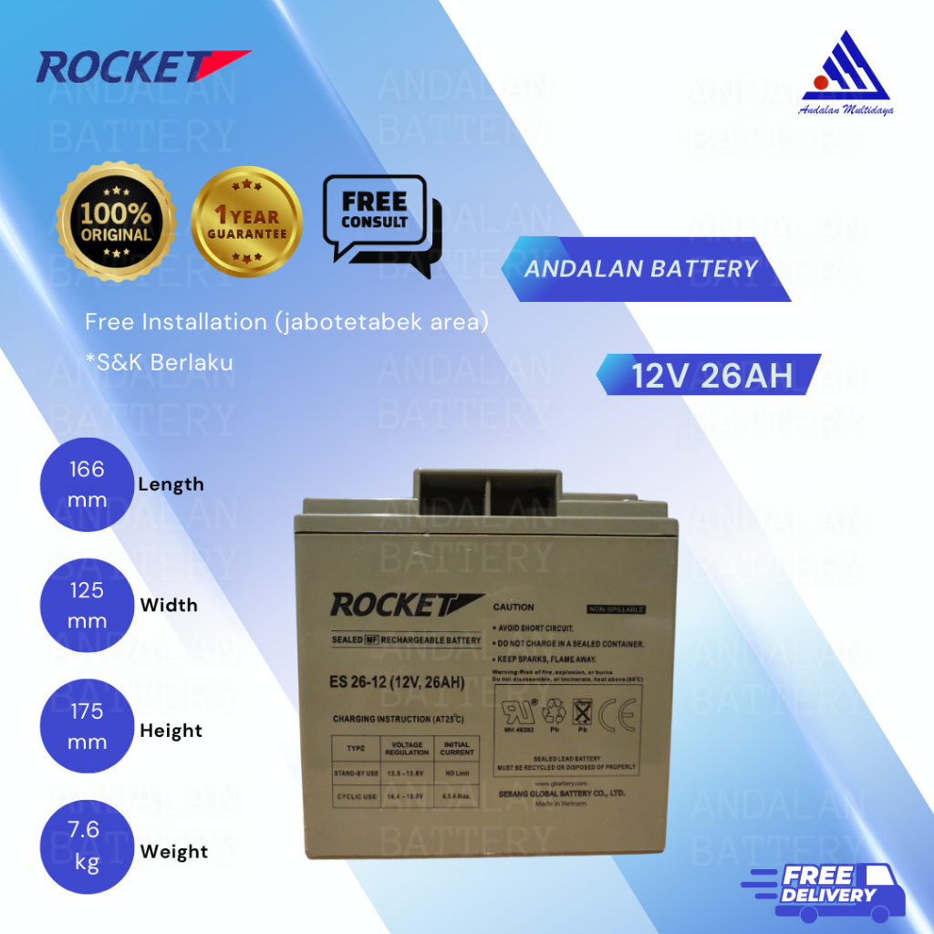 Jual Baterai Rocket V Ah Vrla Es Aki Kering V Ah