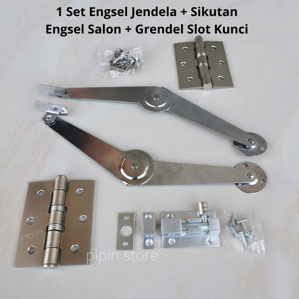 Jual Paket Engsel Salon Sikutan Jendela Lipat Stainless 1 Set Engsel