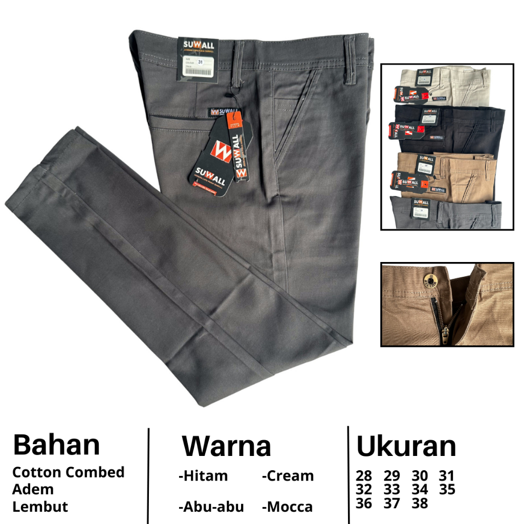 Jual Celana Panjang Chinos Pria Bahan Cotton Combed Melar Dan Tersedia